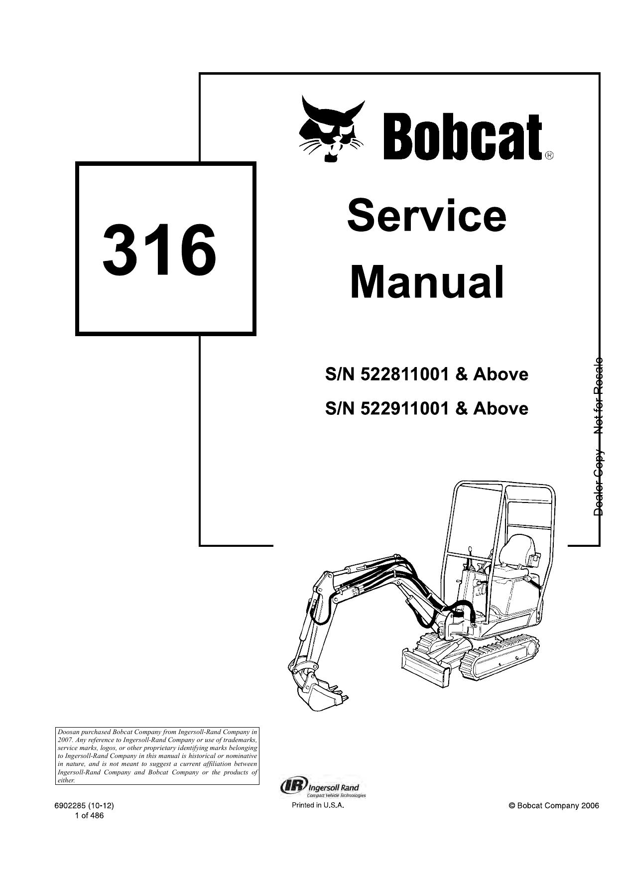 316 Excavator Service Manual Bobcat